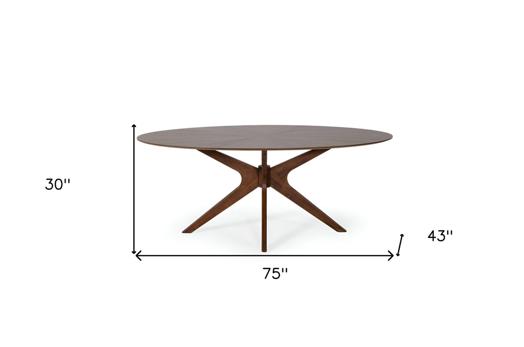 75" Brown Oval Solid Manufactured Wood Pedestal Base Dining Table