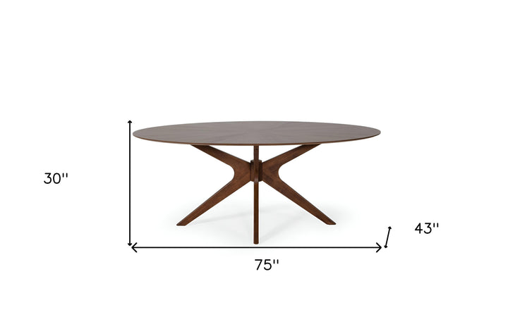 75" Brown Oval Solid Manufactured Wood Pedestal Base Dining Table