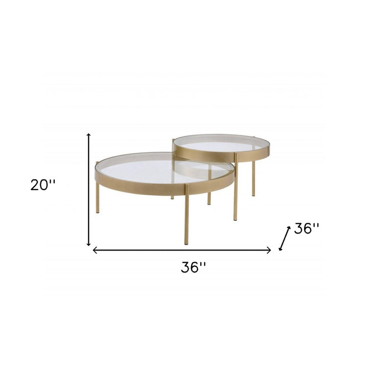 36" Clear And Gold Glass And Metal Round Nested Coffee Tables