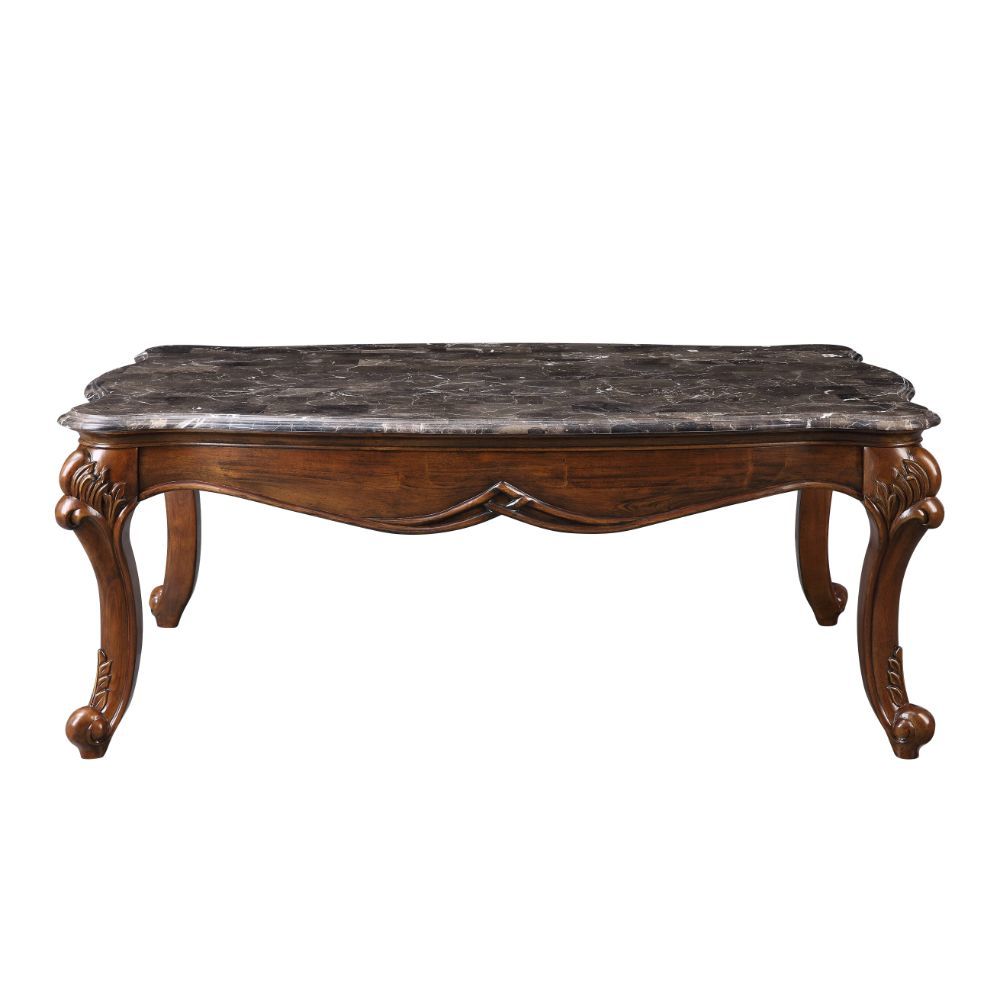 52" Gray And Brown Genuine Marble And Solid Wood Coffee Table