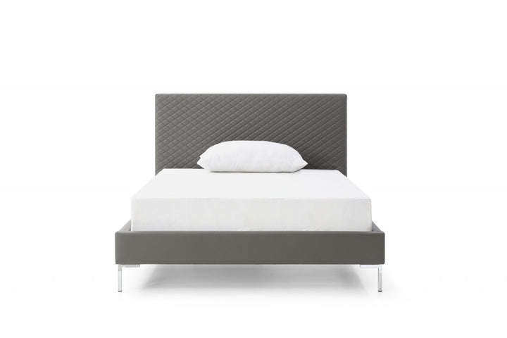 Full Dark Grey Upholstered Faux Leather Bed