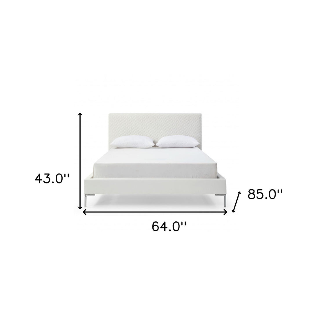 Queen Size White Upholstered Faux Leather Bed Frame