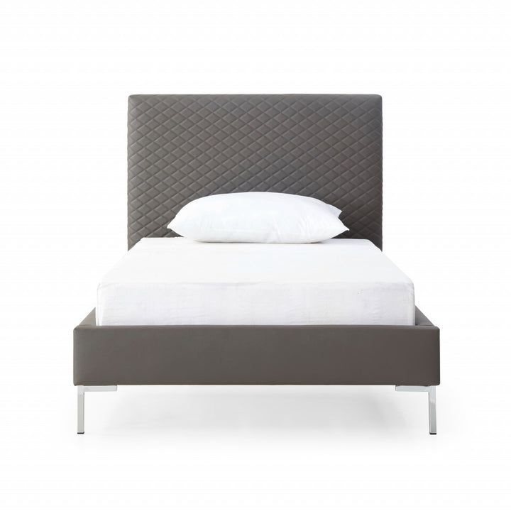 Twin Size Dark Grey Upholstered Faux Leather Bed Frame