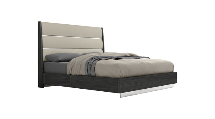 King Dark Grey High Gloss Bed Frame with Faux Leather Headboard