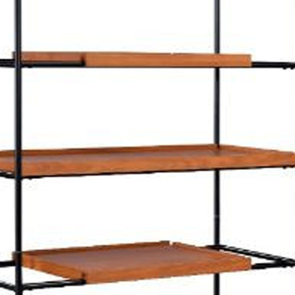 70" Brown and Black Metal Six Tier Etagere Bookcase