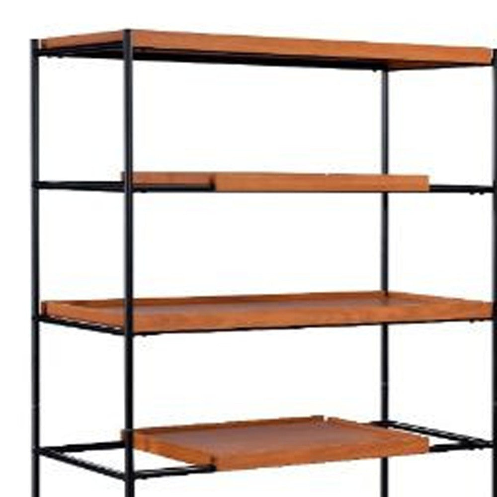 70" Brown and Black Metal Six Tier Etagere Bookcase