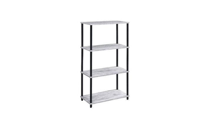 44" Antiqued White Metal Four Tier Etagere Bookcase