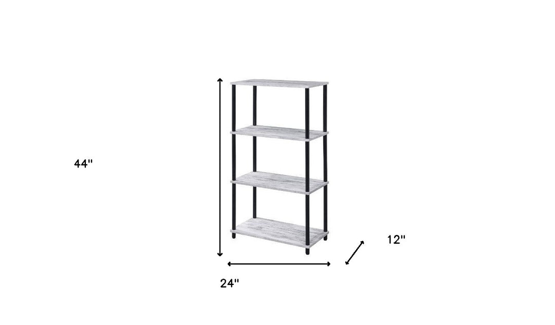 44" Antiqued White Metal Four Tier Etagere Bookcase