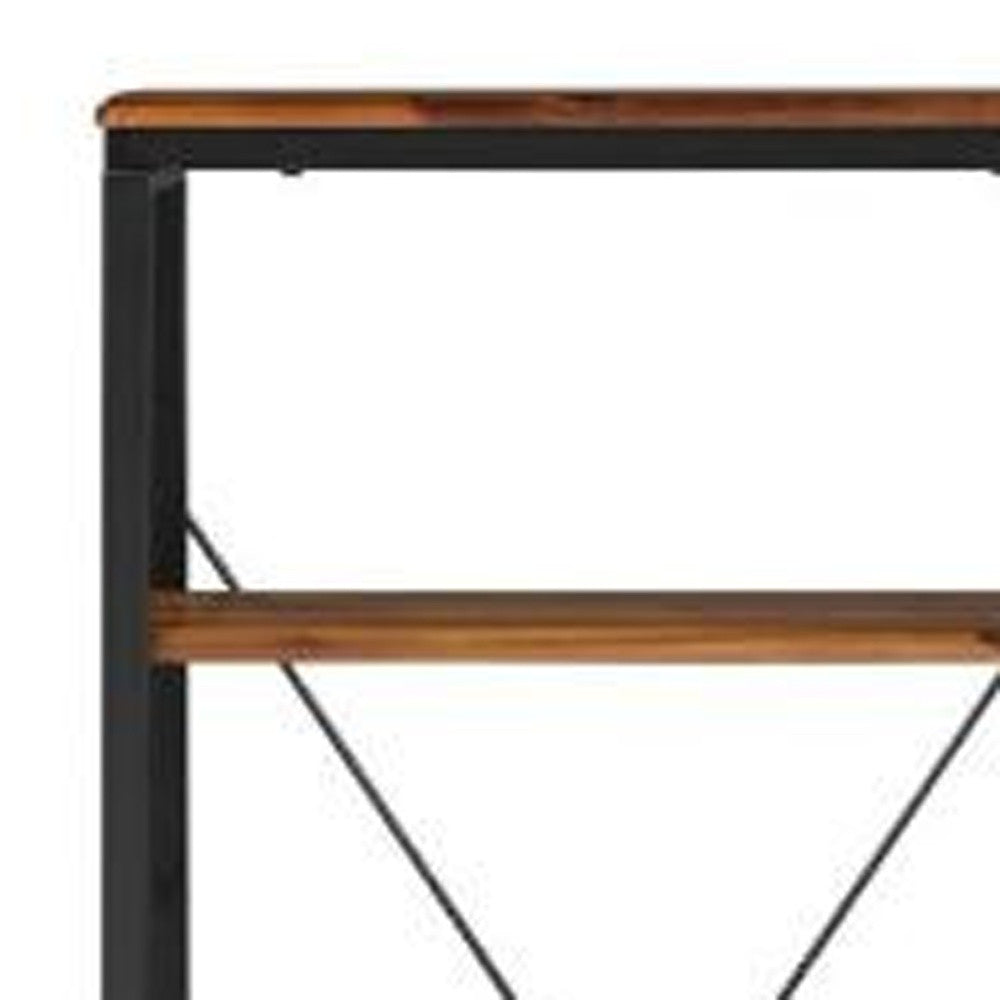 54" Brown and Black Metal Four Tier Etagere Bookcase