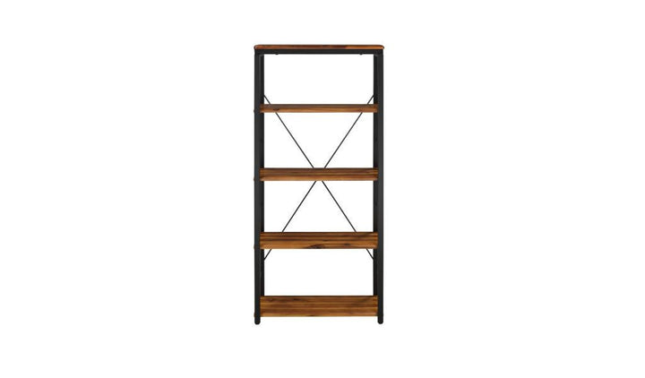 54" Brown and Black Metal Four Tier Etagere Bookcase