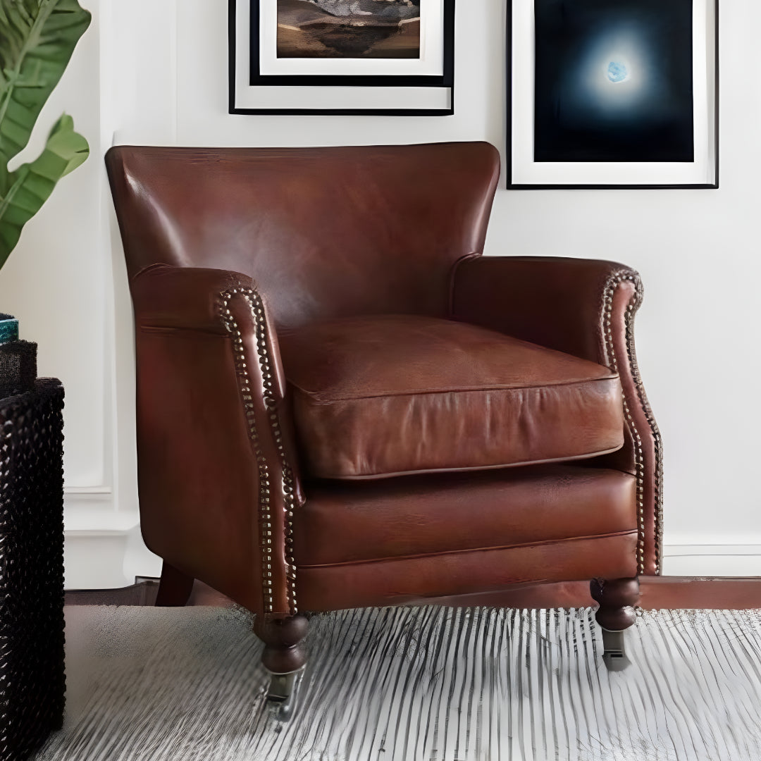 24" Dark Brown Top Grain Leather Wingback Chair