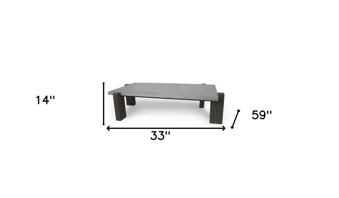 33" Walnut And Dark Grey Concrete Rectangular Coffee Table