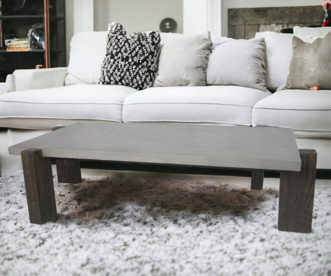 33" Walnut And Dark Grey Concrete Rectangular Coffee Table