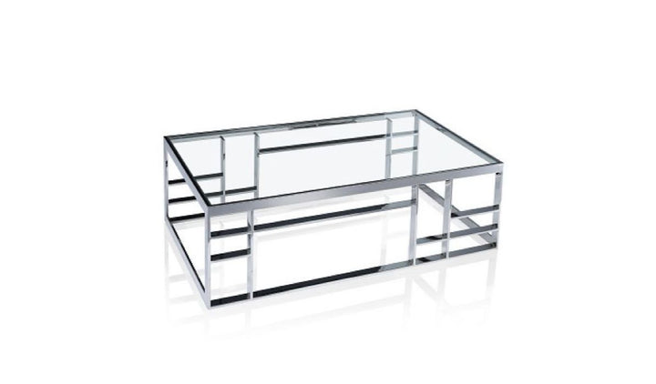 47" Silver And Clear Glass Rectangular Coffee Table