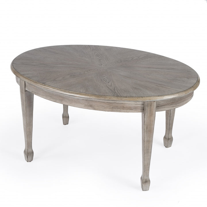 38" Gray Oval Wood Scoring & Rub Through Coffee Table