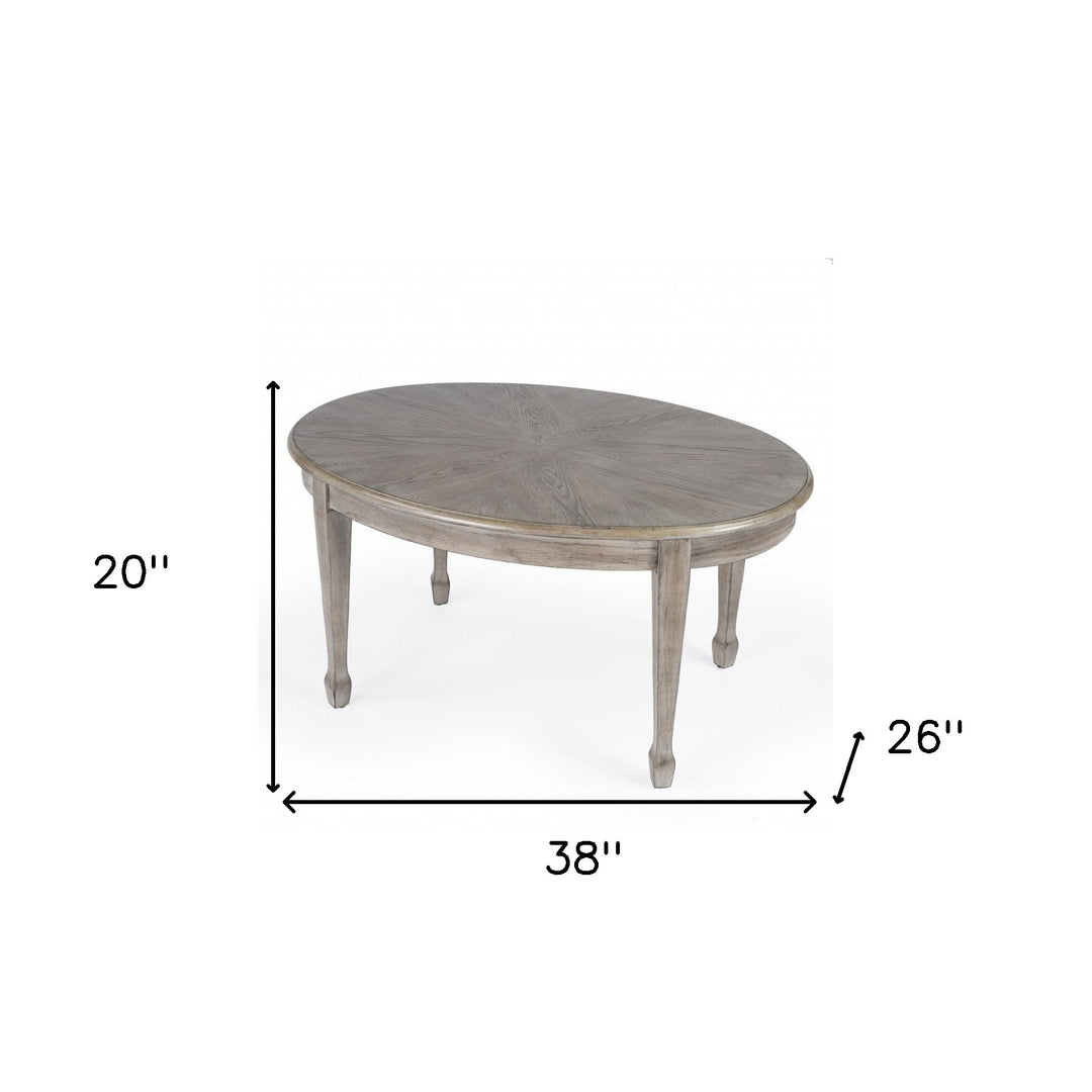 38" Gray Oval Wood Scoring & Rub Through Coffee Table