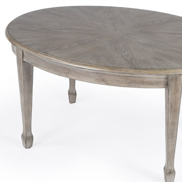 38" Gray Oval Wood Scoring & Rub Through Coffee Table