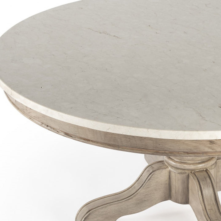 38" Beige And Off White Genuine Marble Round Distressed Coffee Table