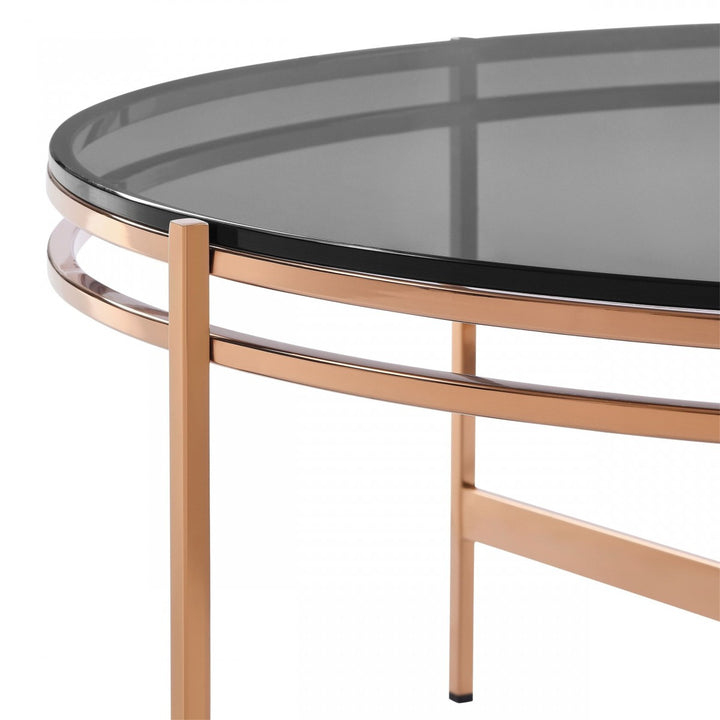 35" Gold And Smoked Glass Round Coffee Table