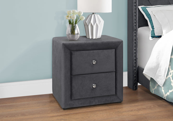 21" Dark Gray Velvet Two Drawer Nightstand