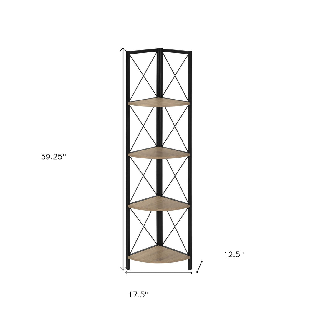 59" Taupe Metal Corner Bookcase