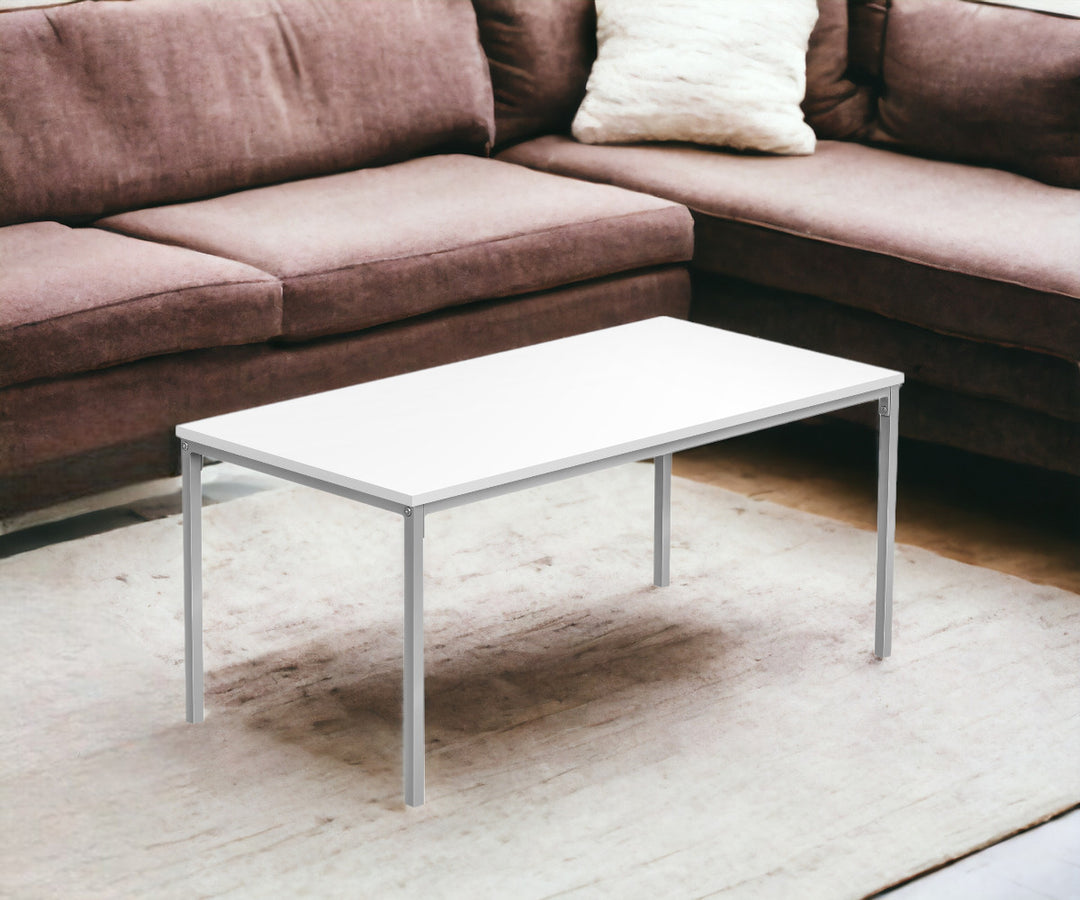 40" White And Silver Metal Coffee Table