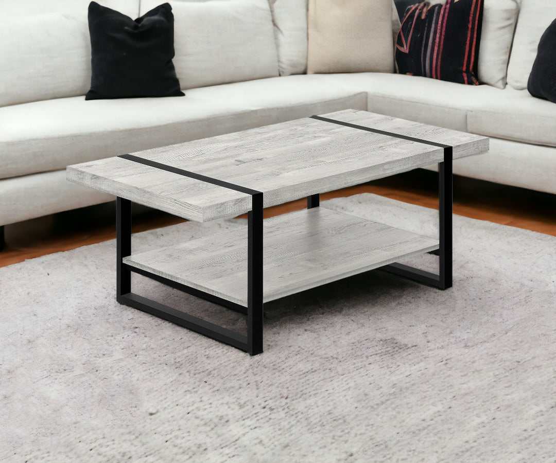 47" Gray And Black Coffee Table With Shelf