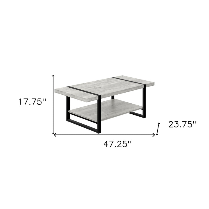 47" Gray And Black Coffee Table With Shelf