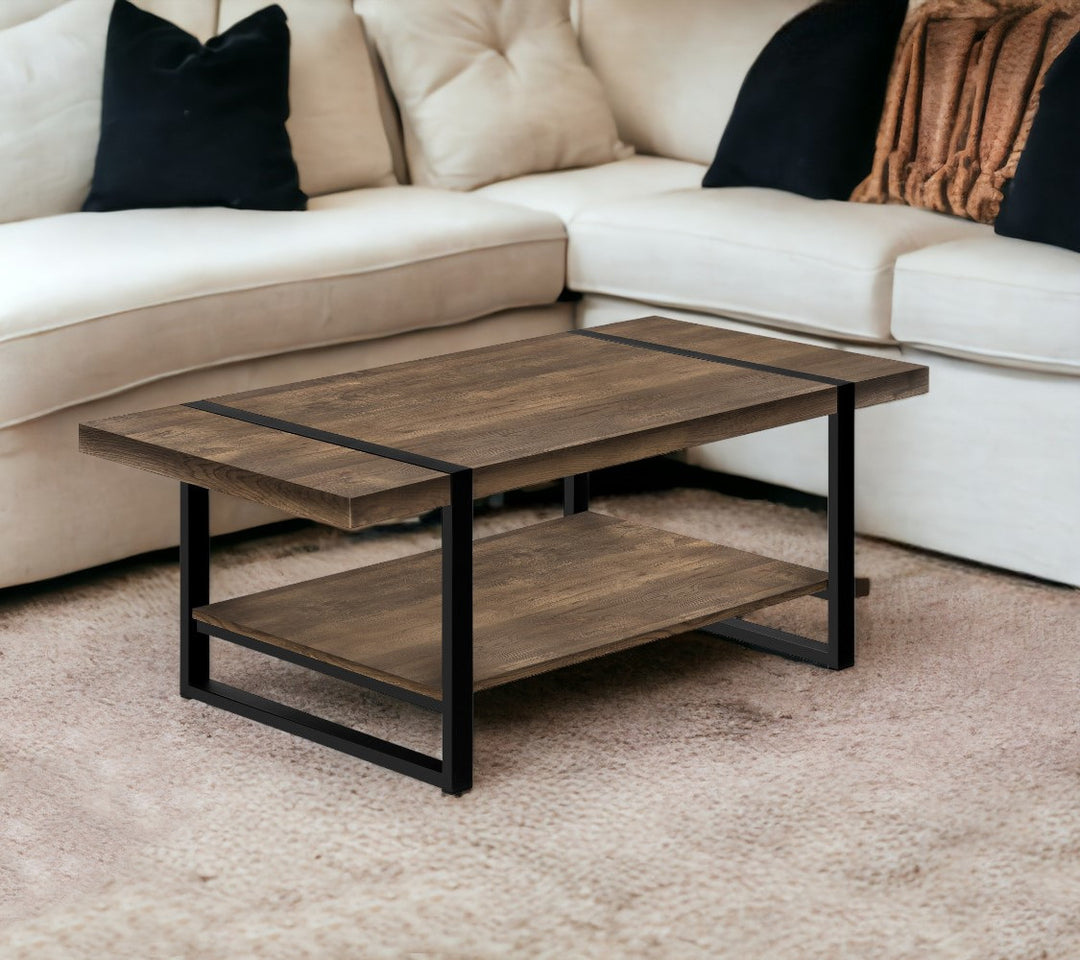 47" Brown And Black Coffee Table With Shelf