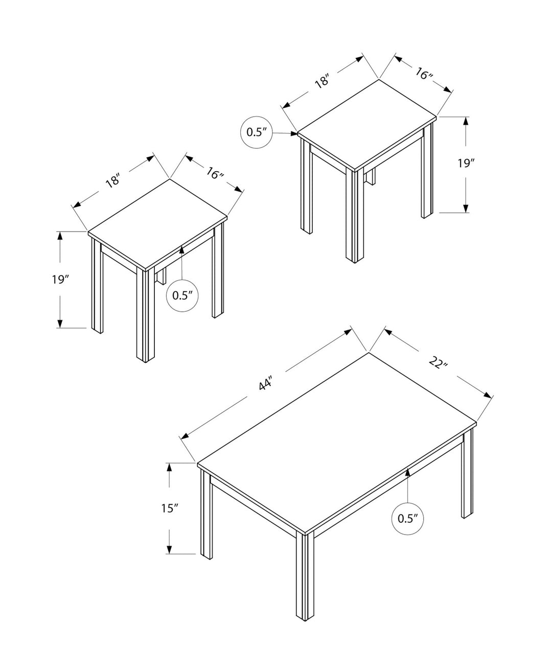 Set of Three 44" Dark Brown Coffee Table