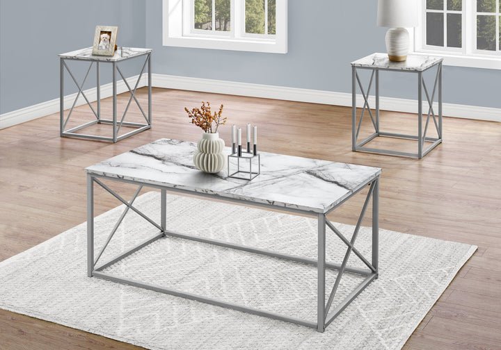 Set of Three 42" White Metal Coffee Table