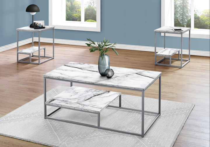 Set of Three 42" White Metal Coffee Table With Shelf