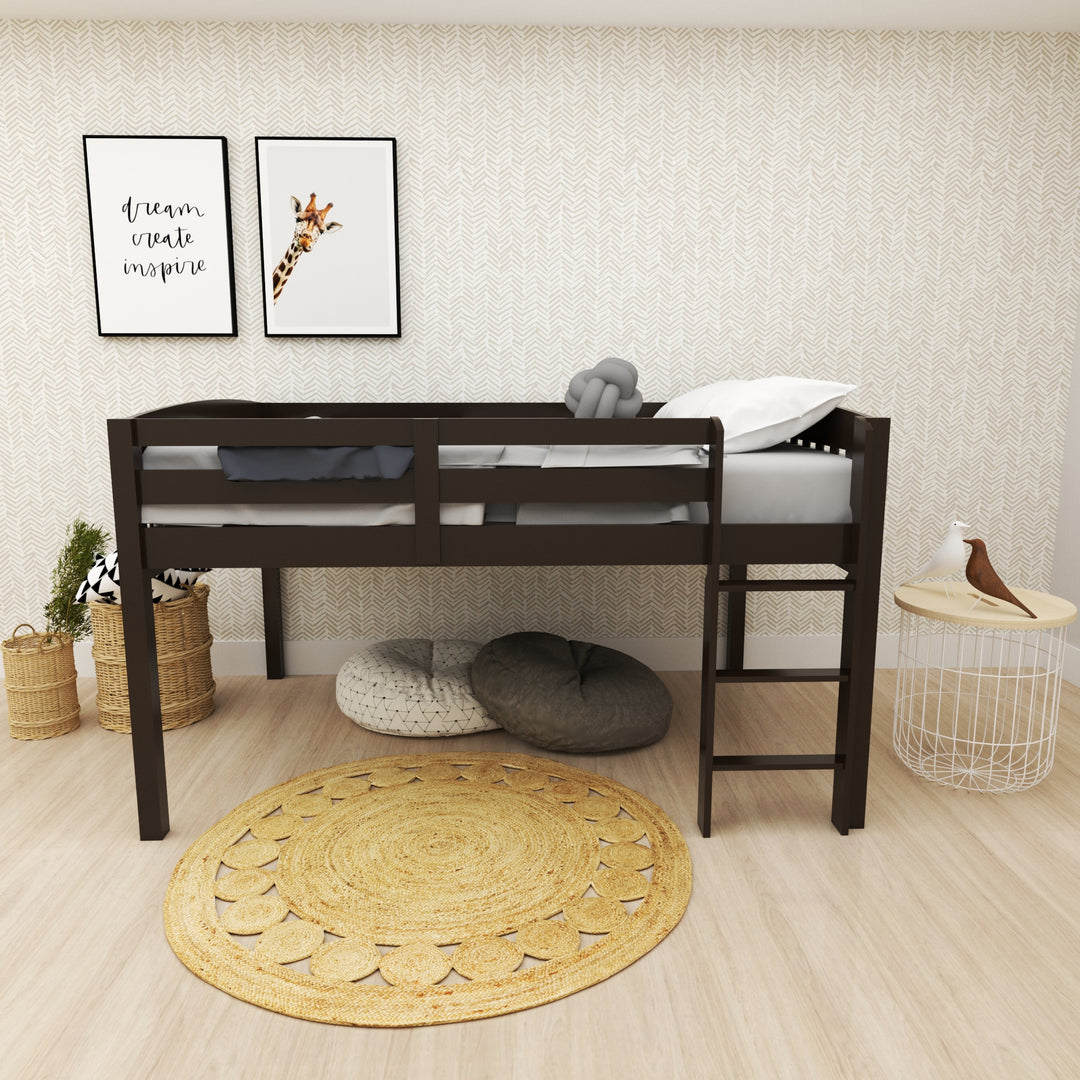 Dark Brown Solid Wood Full Double Size Loft Bed