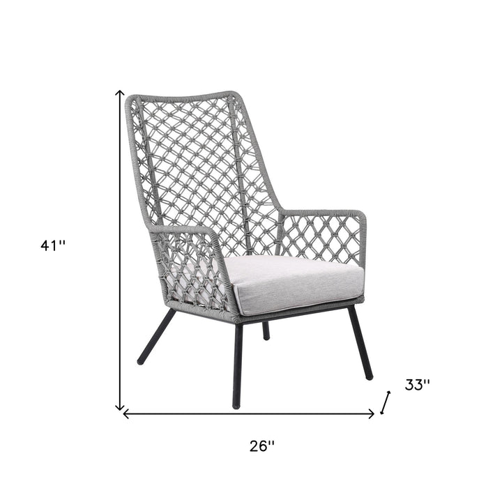 26" Gray and Black Steel Indoor Outdoor Dining Chair with Gray Cushion