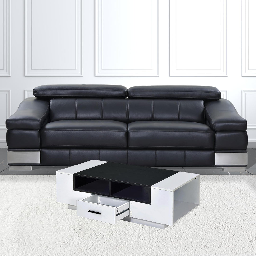 47" Black And White Coffee Table With Drawer And Three Shelves