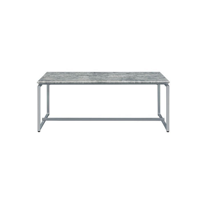 47" Silver And Faux Concrete Pvc Veneer Rectangular Coffee Table