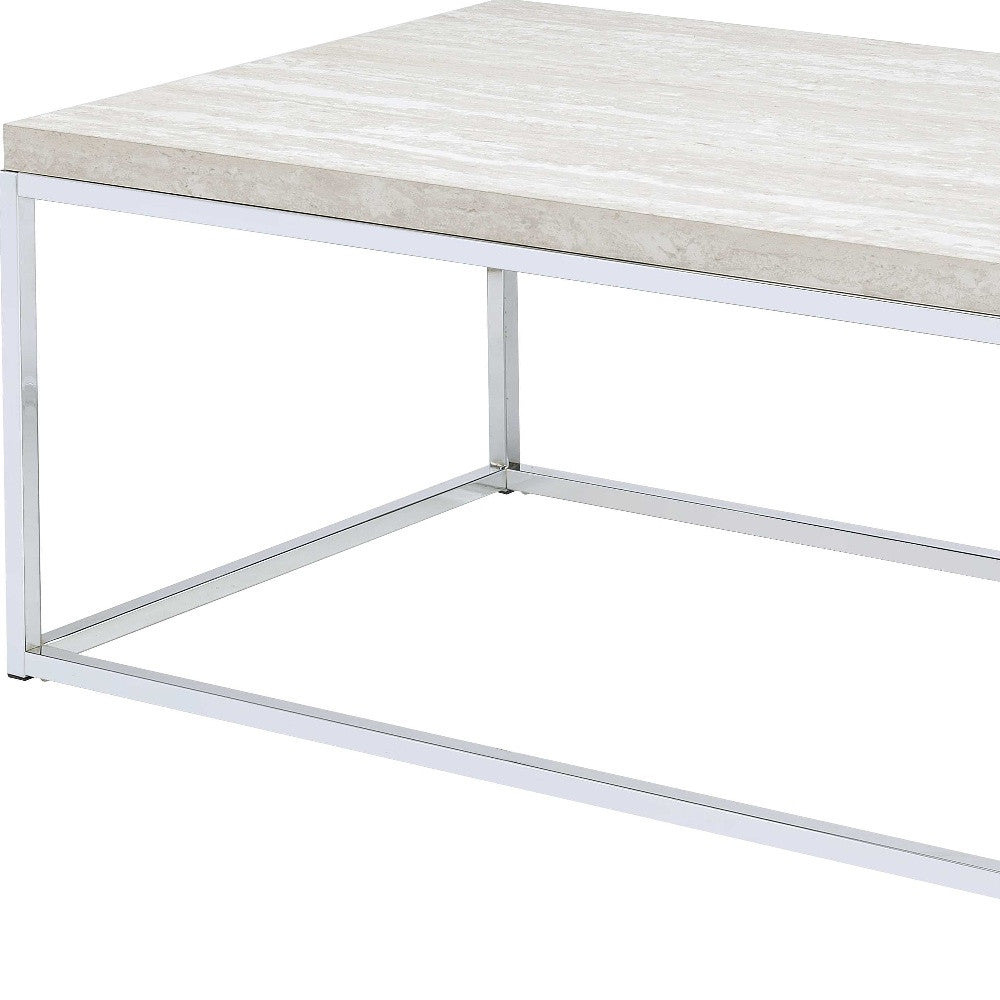 48" Chrome And White Oak Manufactured Wood And Metal Rectangular Coffee Table