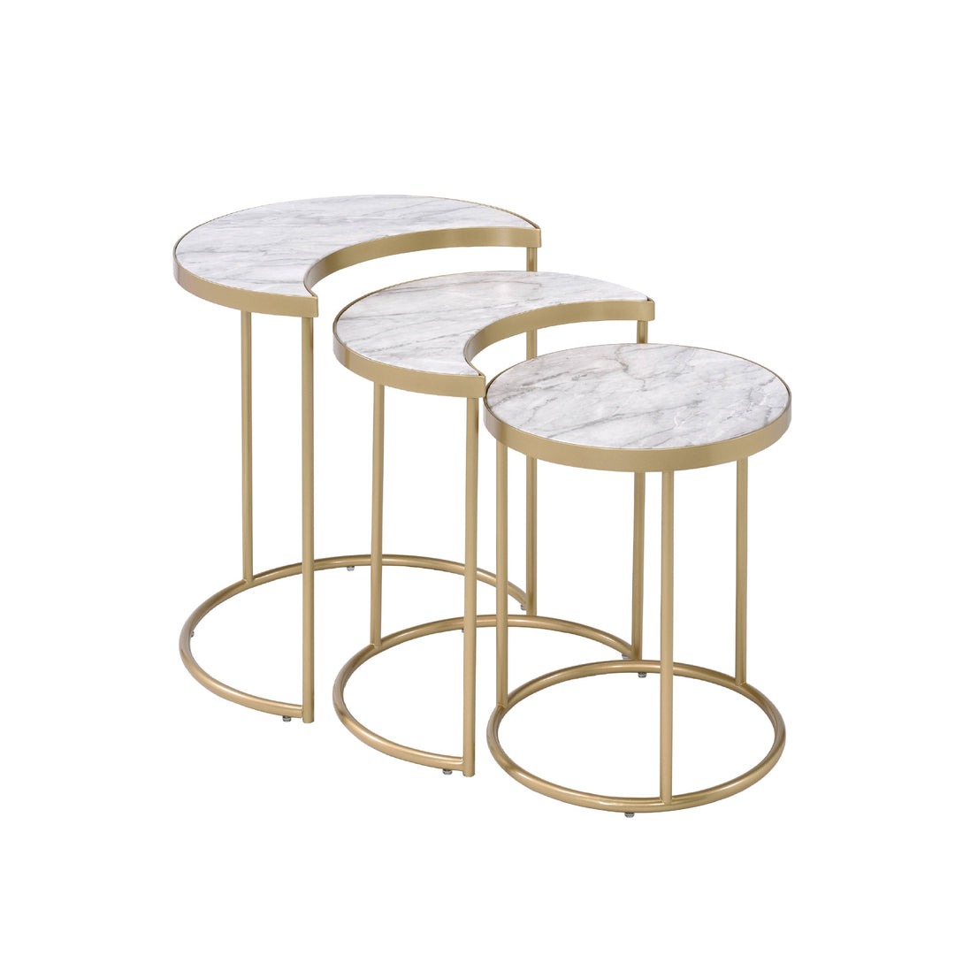 24" Gray And Gold Metal Round Nested Coffee Tables