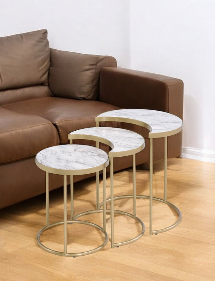 24" Gray And Gold Metal Round Nested Coffee Tables