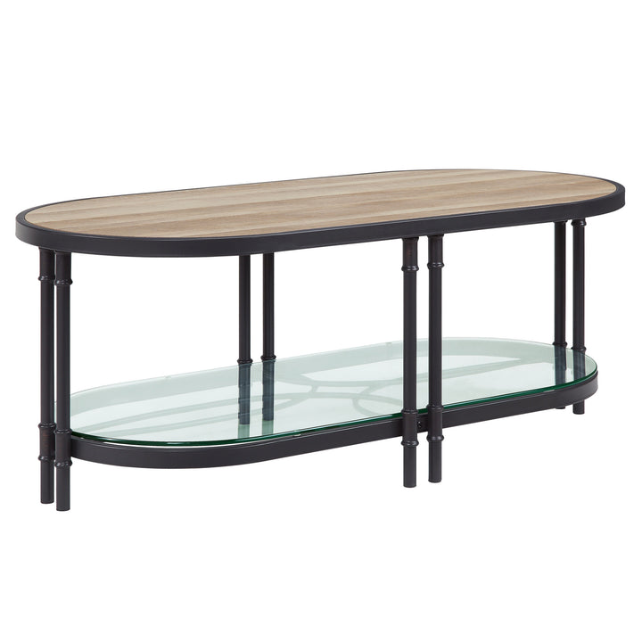 47" Natural Metal Oval Coffee Table With Shelf