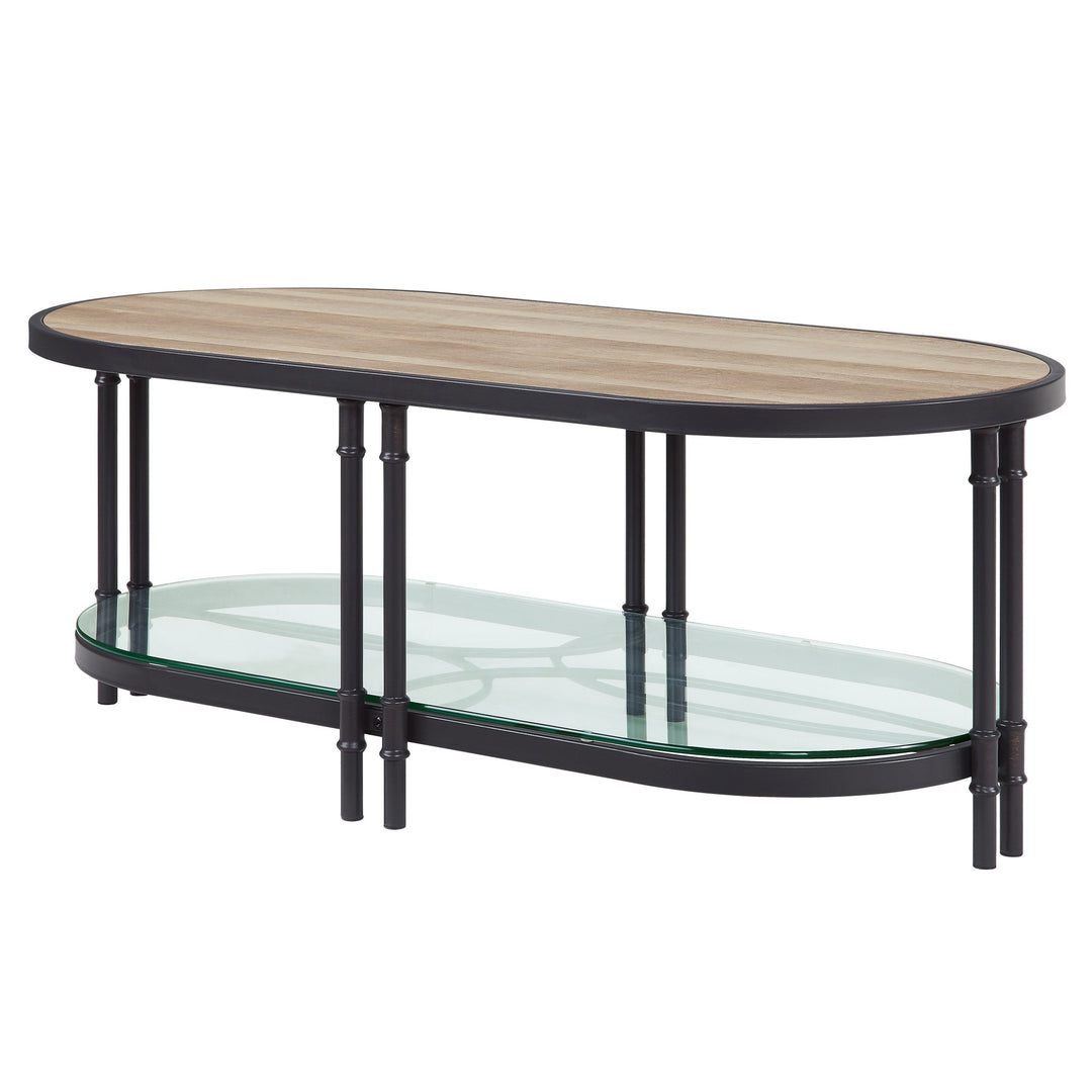 47" Natural Metal Oval Coffee Table With Shelf