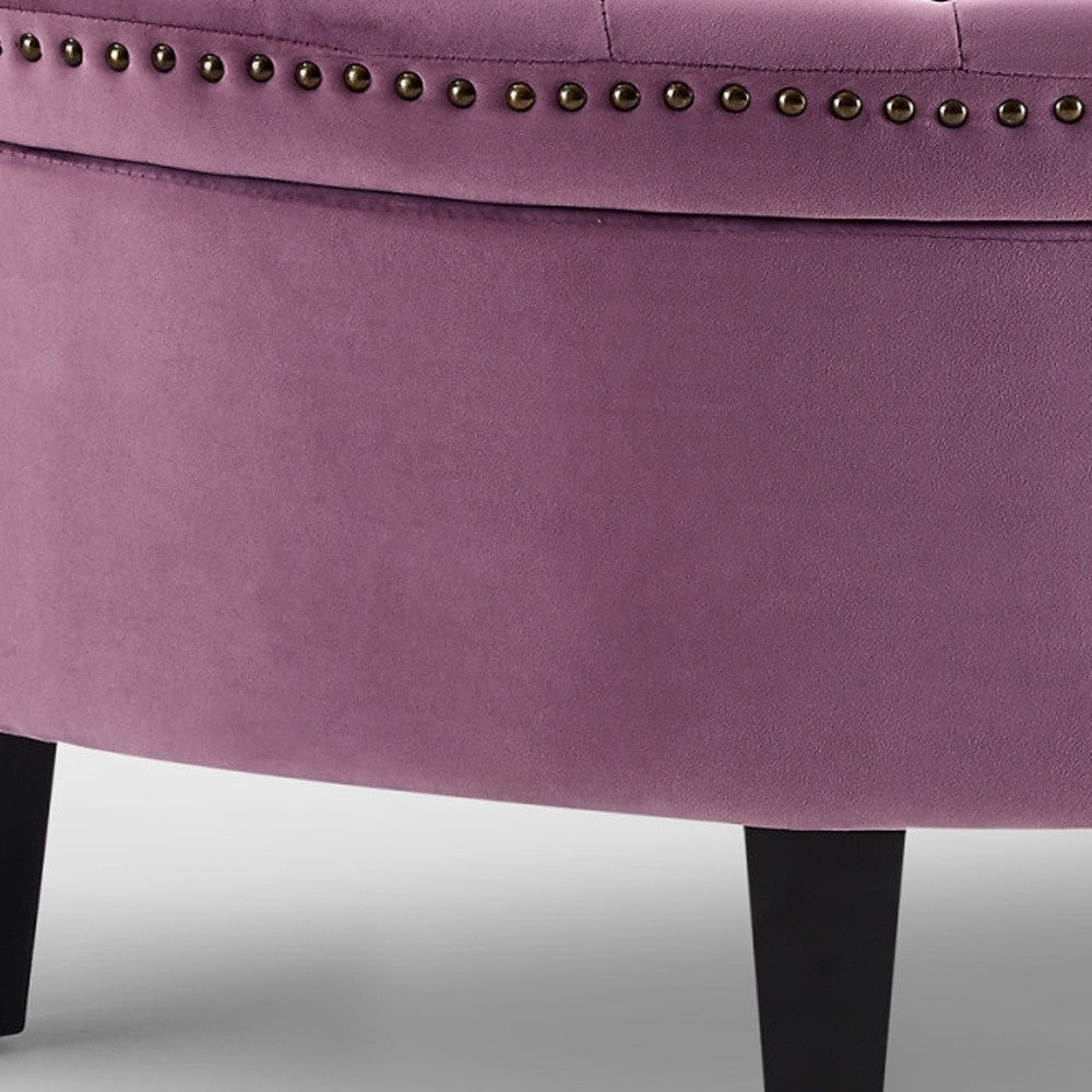 44" Mauve Velvet And Black Tufted Half Circle Storage