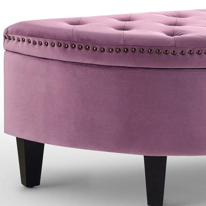 44" Mauve Velvet And Black Tufted Half Circle Storage