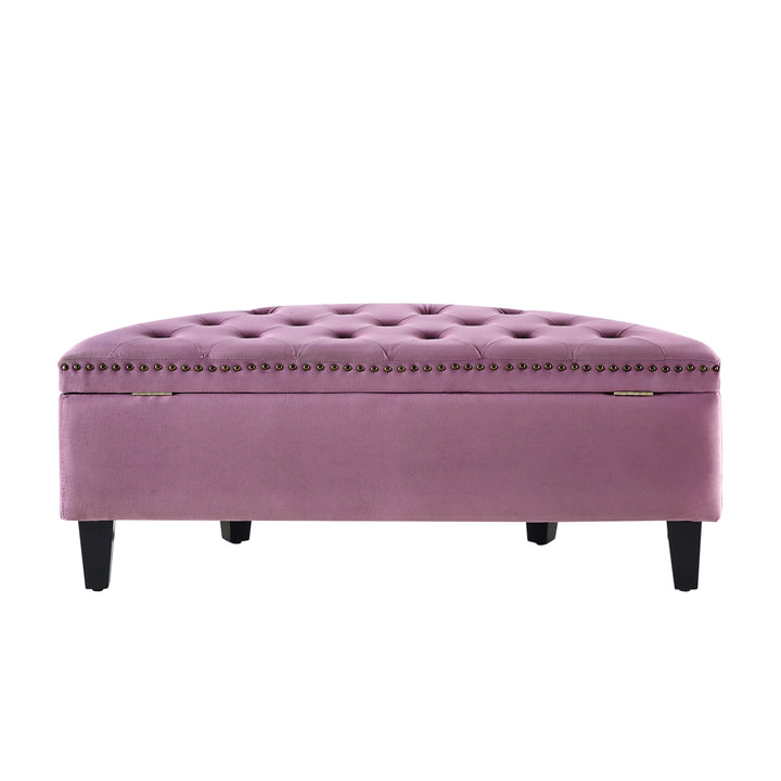 44" Mauve Velvet And Black Tufted Half Circle Storage