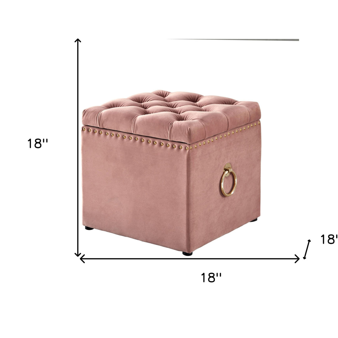 18" Blush Velvet And Black Tufted Storage