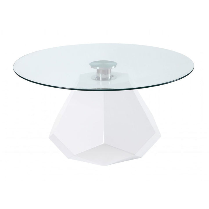 34" Clear And White Glass Round Coffee Table