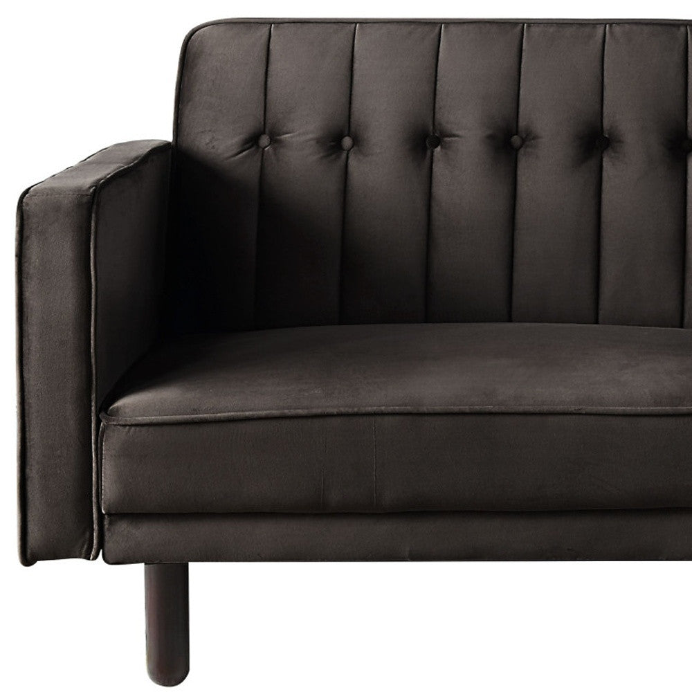 79" Dark Brown Velvet Sleeper Sofa With Black Legs