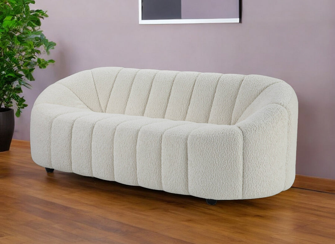 84" White Sherpa Sofa With Black Legs