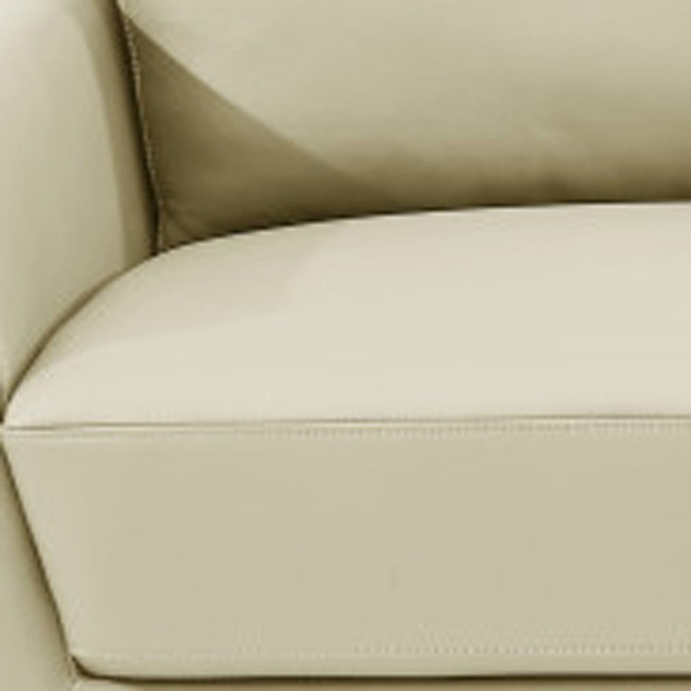 90" Beige Italian Leather Sofa With Gold Legs