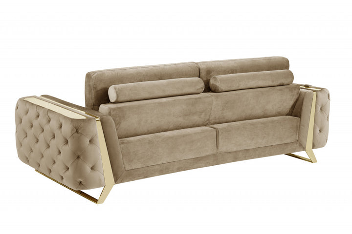 90" Beige Velvet Sofa With Gold Legs